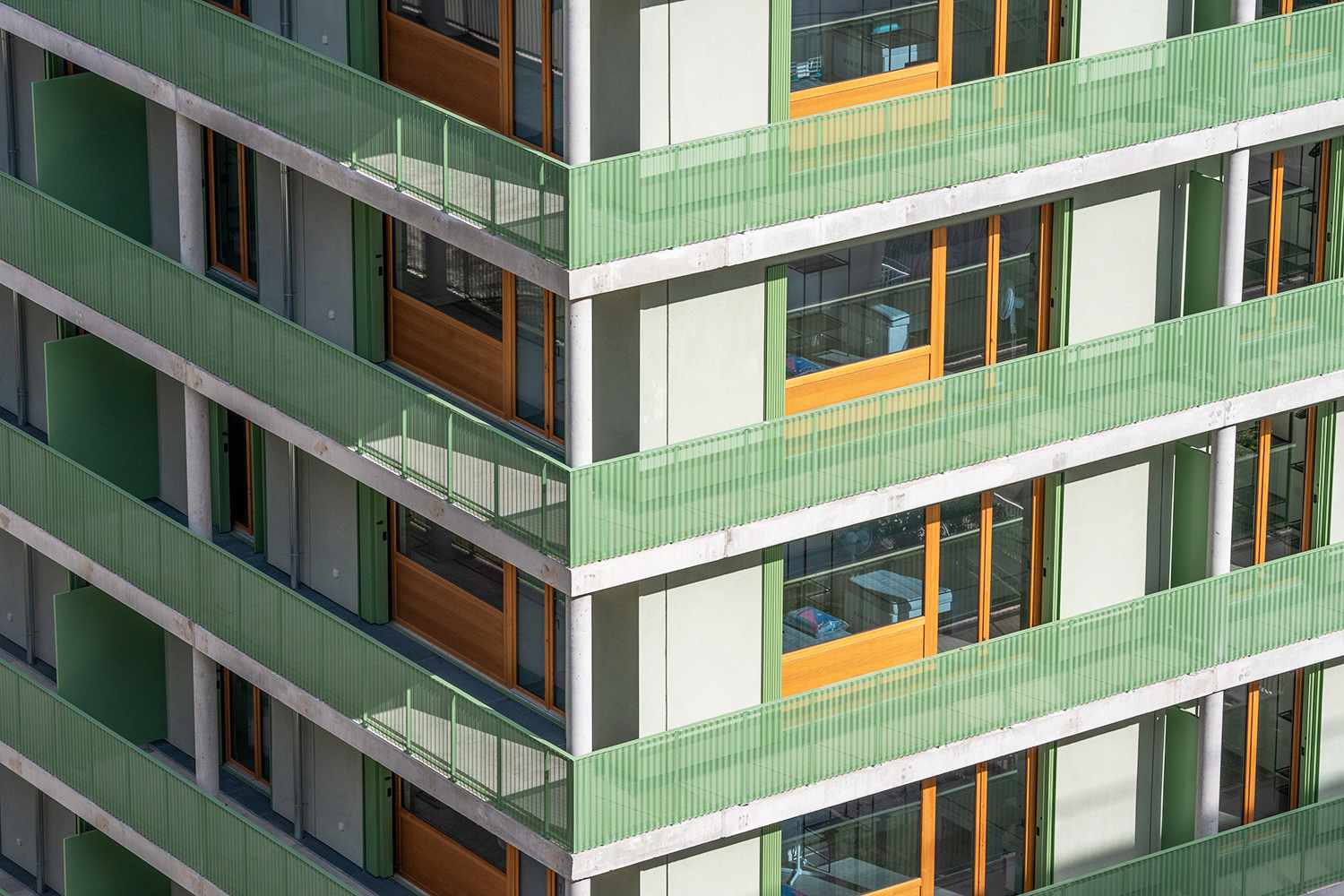 Balconies on a block of athletes' accommodation in the Olympic Village in Saint Denis, France, on Monday, April 15, 2024.