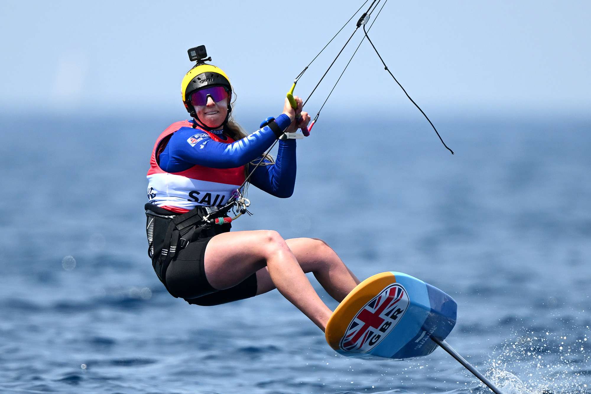 Eleanor Aldridge of Great Britain competes in Women's Kite during Day Four of the Paris 2024 Sailing Test Event on July 12, 2023 in Marseille, France. 