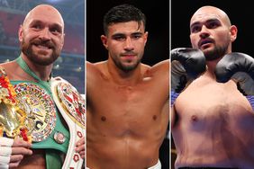 Tyson Fury celebrates victory after the WBC World Heavyweight Title Fight on April 23, 2022 in London, England. ; Tommy Fury celebrates after victory in the Light Heavyweight fight on June 05, 2021 in Telford, England. ; Roman Fury looks on during the Heavyweight fight on March 08, 2024 in Riyadh, Saudi Arabia. 