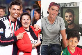 Cristiano Ronaldo of Juventus poses with the Serie A trophy alongside his mother Maria Dolores dos Santos Aveiro after winning the Serie A Championship 2018-2019 (8th title in a row) at the end of the Serie A football match between Juventus FC and Atalanta BC; Cristiano Ronaldo poses with son