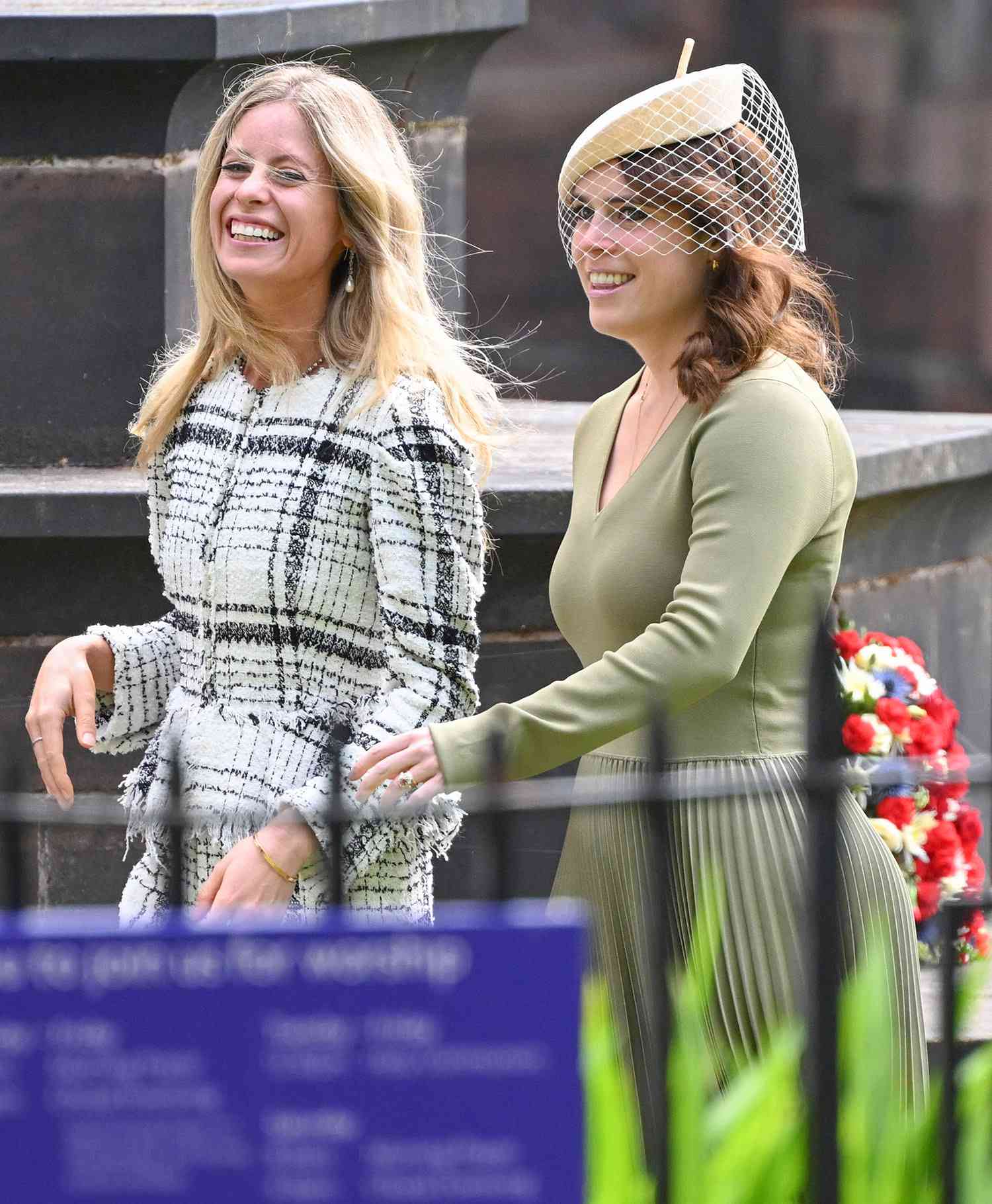Princess Eugenie arrives at the Wedding of Hugh Grosvenor, the Duke Of Westminster and Olivia Henson at Chester Cathedral.