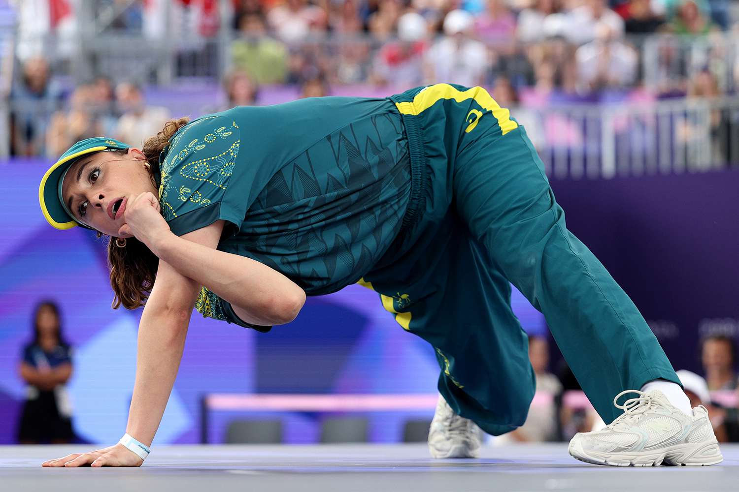 B-Girl Raygun of Team Australia competes during the B-Girls Round Robin - Group B on day fourteen of the Olympic Games Paris 2024