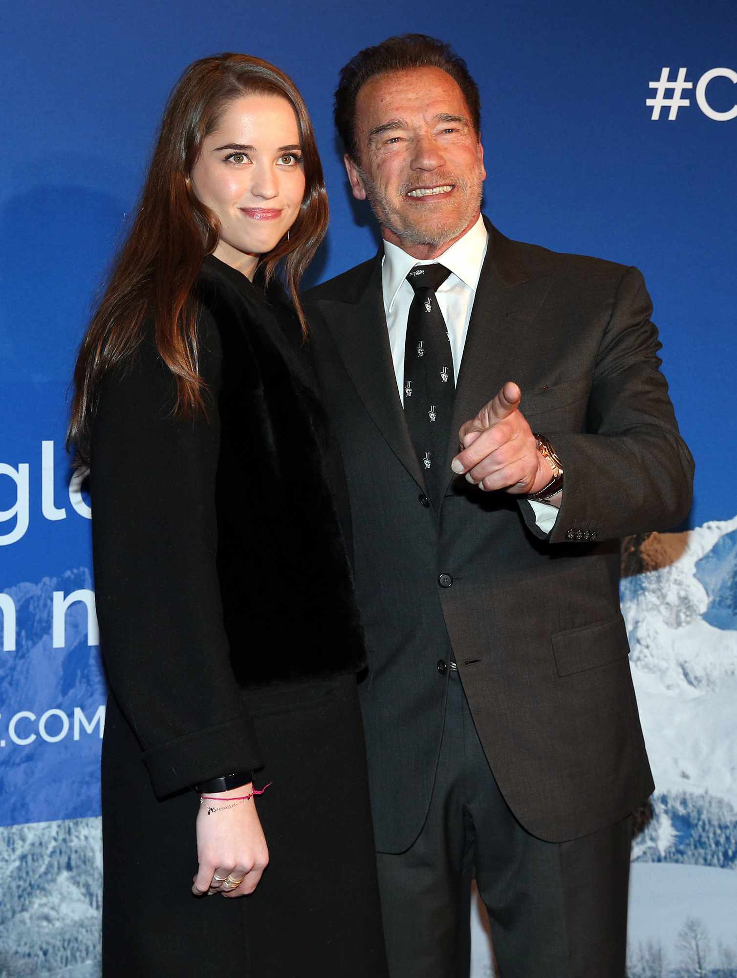 Arnold Schwarzenegger and his daughter Christina Maria Aurelia Schwarzenegger during the Schwarzenegger climate initiative charity dinner prior the Hahnenkamm Ski Races (Hahnenkammrennen) at Country Club on January 23, 2020 in Kitzbuehel, Austria