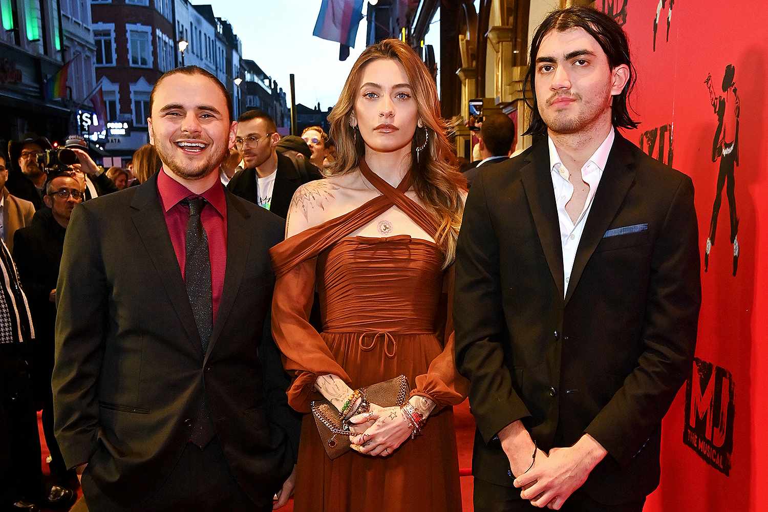 Prince Jackson, Paris Jackson and Bigi Jackson aka Blanket Jackson attend the press night performance of "MJ: The Musical" at the Prince Edward Theatre on March 27, 2024 in London, England.