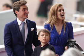 Mandatory Credit: Photo by Aaron Chown/PA Wire/Shutterstock (12973763ad) Princess Beatrice, Christopher Woolf and Edoardo Mapelli Mozzi (left) during the Platinum Jubilee Pageant in front of Buckingham Palace, London, on day four of the Platinum Jubilee celebrations Platinum Jubilee Pageant, London, UK - 05 Jun 2022