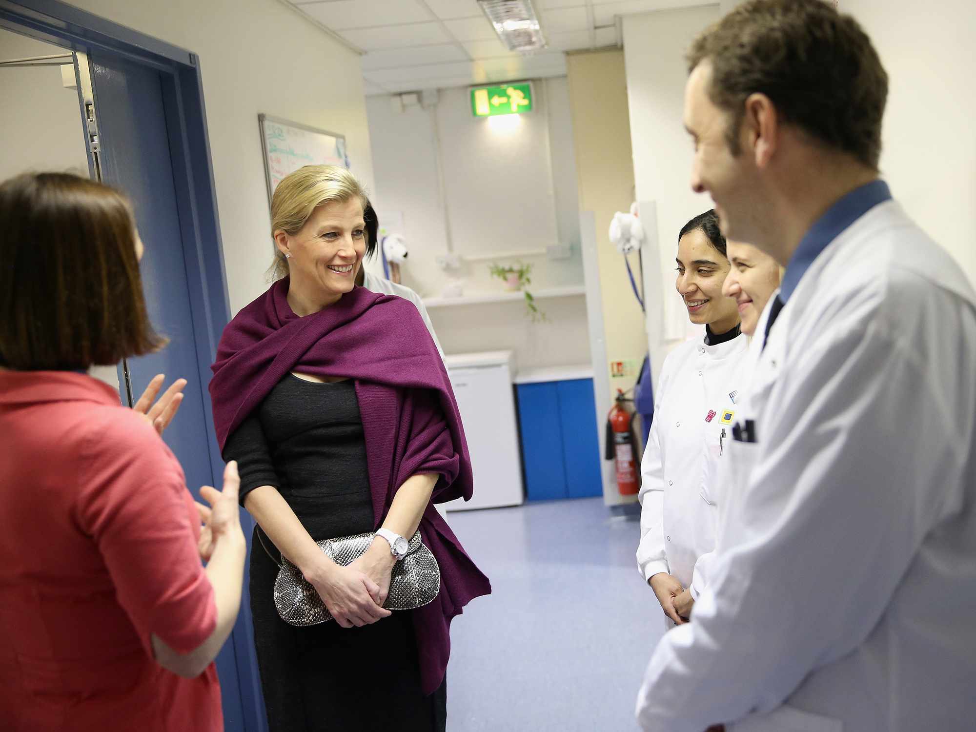 Sophie, Countess of Wessex, as Patron of the Charity DEBRA, meets staff as she visits the Epidermolysis Bullosa (EB) clinic at St Thomas's Hospital on February 12, 2014 in London, England