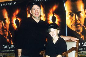 Bruce Willis and Haley Joel Osment in Germany for press on the movie "The Sixth Sense"