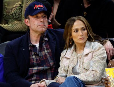 Jennifer Lopez and Ben Affleck attend a basketball game between the Los Angeles Lakers and Golden State Warriors at Crypto.com Arena on March 16, 2024 in Los Angeles, California.
