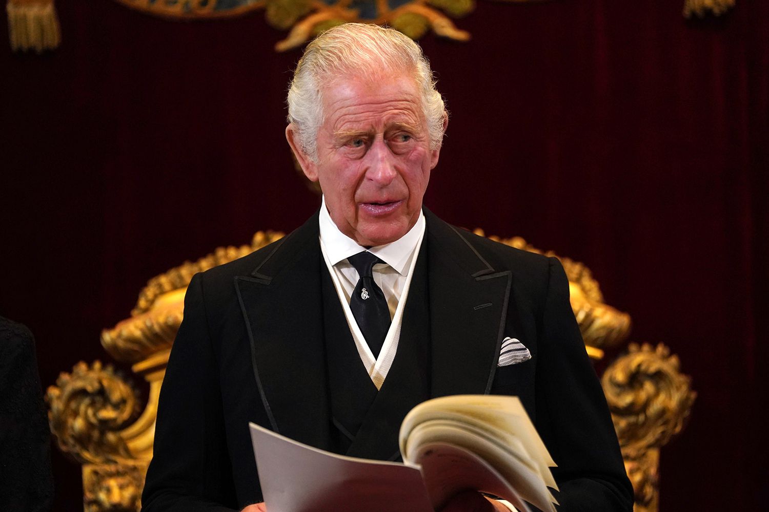 King Charles III reacts during his proclamation as King during the accession council on September 10, 2022 in London, United Kingdom. His Majesty The King is proclaimed at the Accession Council in the State Apartments of St James's Palace, London. 