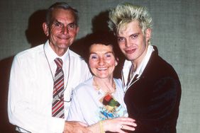 Rock singer Billy Idol and his father and mother pose for a portrait at the Minneapolis Auditorium in Minneapolis, Minnesota on April 28, 1987