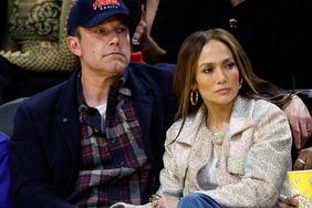 Jennifer Lopez and Ben Affleck attend a basketball game between the Los Angeles Lakers and Golden State Warriors at Crypto.com Arena on March 16, 2024 in Los Angeles, California.