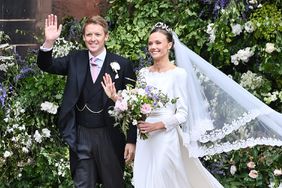 Hugh Grosvenor, 7th Duke of Westminster and Olivia Henson depart their wedding at Chester Cathedral 
