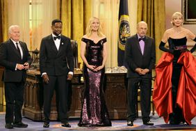 Martin Sheen, Dulé Hill, Janel Moloney, Richard Schiff and Allison Janney speak onstage during the 76th Primetime Emmy Awards at Peacock Theater on September 15, 2024 in Los Angeles, California.