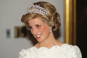 Diana, Princess of Wales (1961 - 1997) attends a dinner at the British Embassy in Washington, DC, November 1985. She is wearing an evening dress by Murray Arbeid and the Queen Mary tiara.