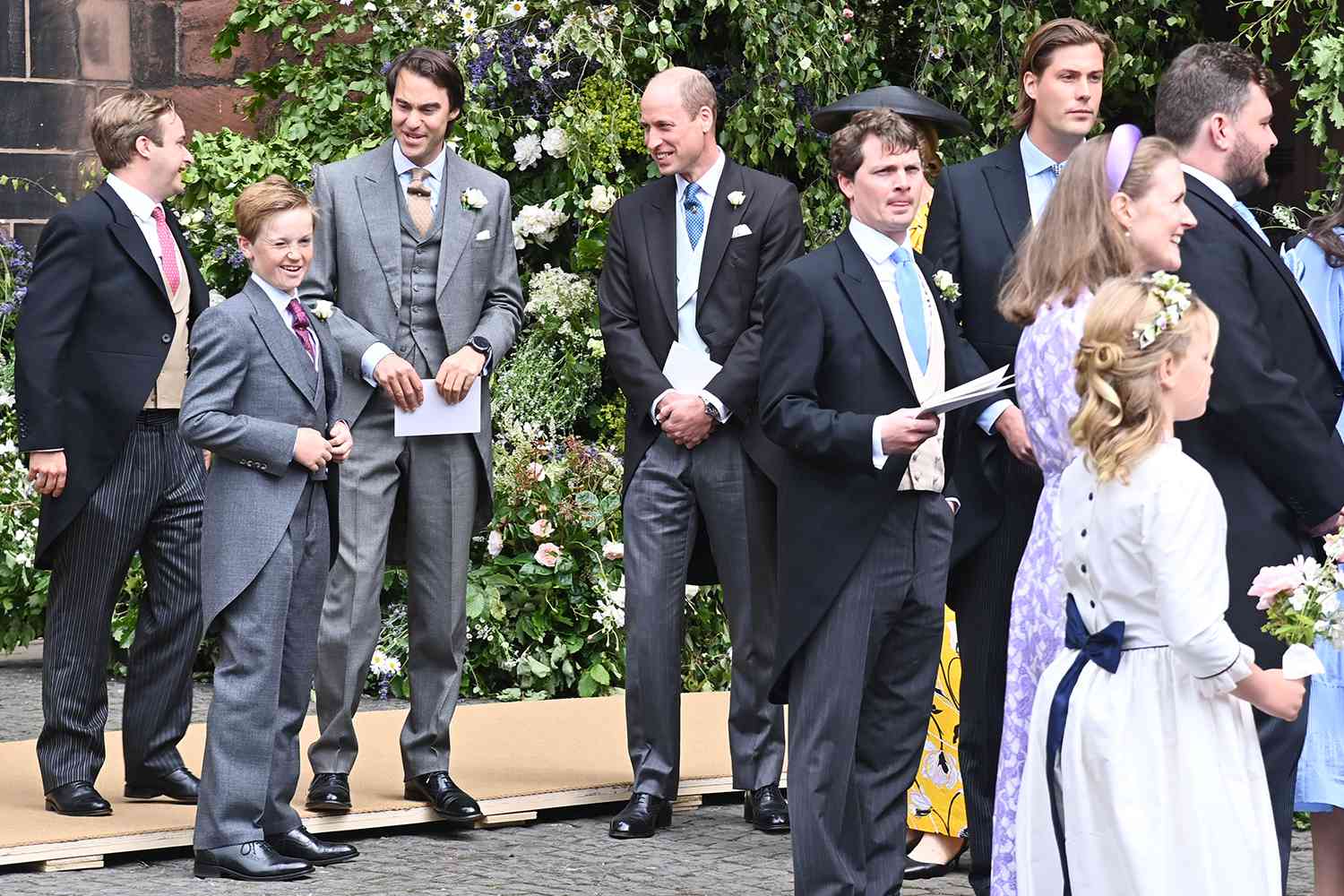 William, Prince of Wales (4L) and guests attend the wedding of The Duke of Westminster and Miss Olivia Henson at Chester Cathedral