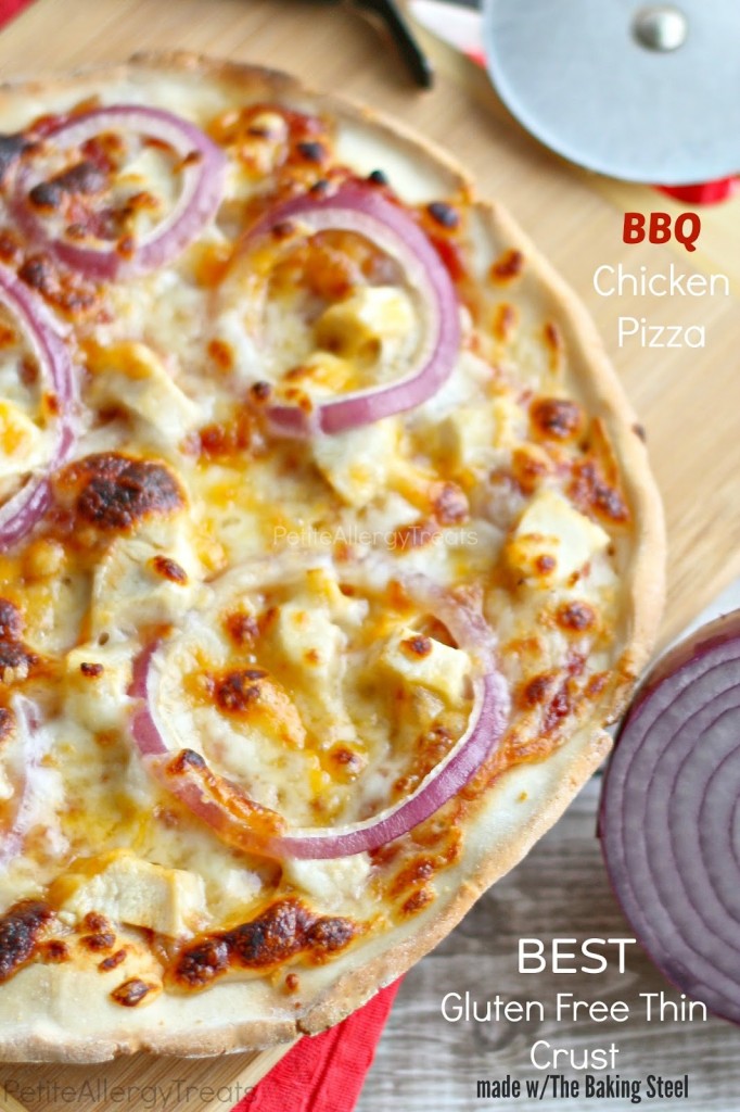 Best Gluten Free Thin Crust BBQ Chicken Pizza- Thin crispiest gluten free crust EVER! Baking Steel Review & Giveaway