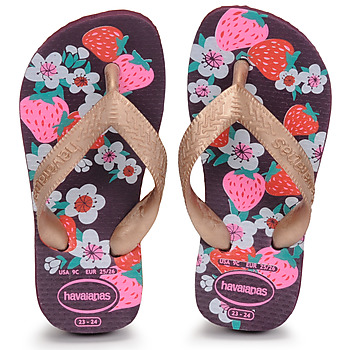 Schoenen Meisjes Slippers Havaianas KIDS FLORES Violet / Goud