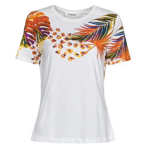 Textiel Dames T-shirts korte mouwen Desigual TS_MINNEAPOLIS Wit / Multicolour