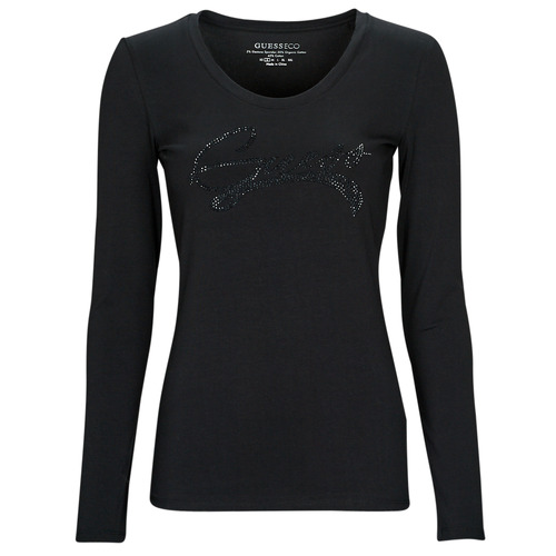 Textiel Dames T-shirts met lange mouwen Guess LS SN ADELINA TEE Zwart