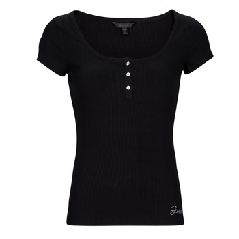 Textiel Dames T-shirts korte mouwen Guess ES SS KARLEE JEWEL BTN HENLEY Zwart