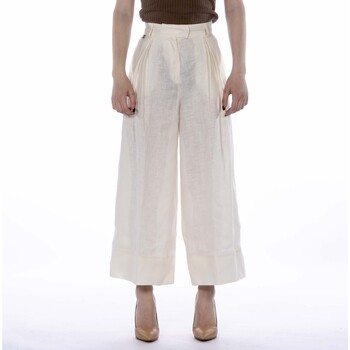 Textiel Dames Broeken / Pantalons Manila Grace Pantalone Crop Manila Grace Ecru Beige