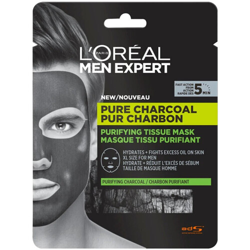 schoonheid Heren Make-up remover & Gezichtsreiniging L'oréal Pure Men Expert Zuiverend Houtskool Gezichtsmasker Other