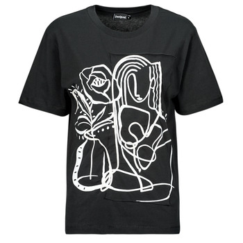 Textiel Dames T-shirts korte mouwen Desigual TS_TRISTAN Zwart / Wit