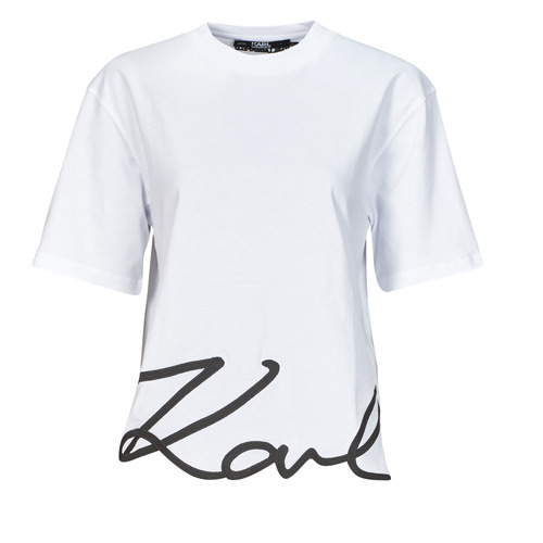 Textiel Dames T-shirts korte mouwen Karl Lagerfeld karl signature hem t-shirt Wit