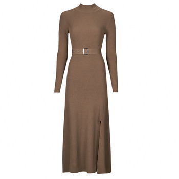 Textiel Dames Lange jurken Karl Lagerfeld LSLV BUCKLE BELT KNIT DRESS  camel