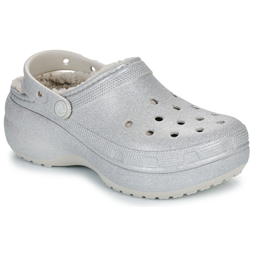 Schoenen Dames Klompen Crocs ClsPlatformGlitterLinedClogW Zilver