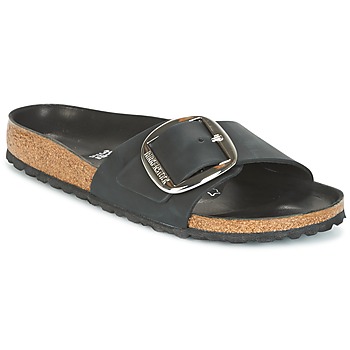 Schoenen Dames Leren slippers Birkenstock MADRID BIG BUCKLE Zwart / Mat