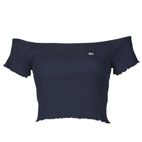 Kleidung Damen Tops / Blusen Tommy Jeans TJW CROP RIB OFF SHOULDER TOP Marineblau