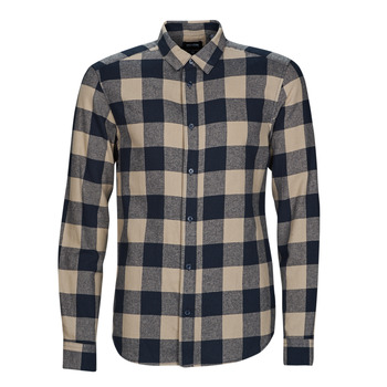 Kleidung Herren Langärmelige Hemden Only & Sons  ONSGUDMUND LIFE LS CHECKED SHIRT Marineblau / Beige