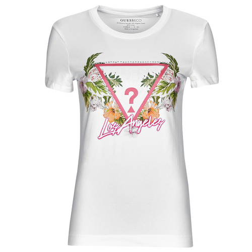 Vêtements Femme T-shirts manches courtes Guess SS CN TRIANGLE FLOWERS TEE 