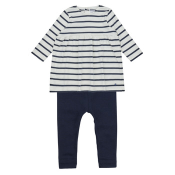 Kleidung Mädchen Kleider & Outfits Petit Bateau LEOPOLDINE Marineblau / Weiß