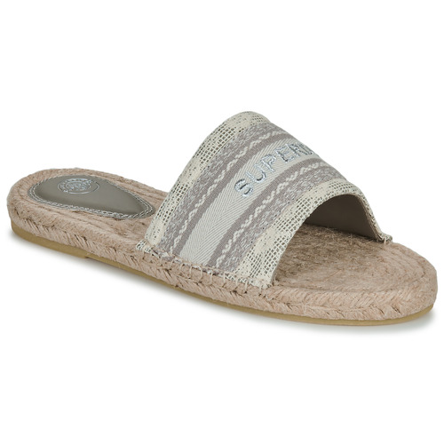 Schuhe Damen Pantoffel Superdry Mules Compensées Style Espadrille En Toile Beige