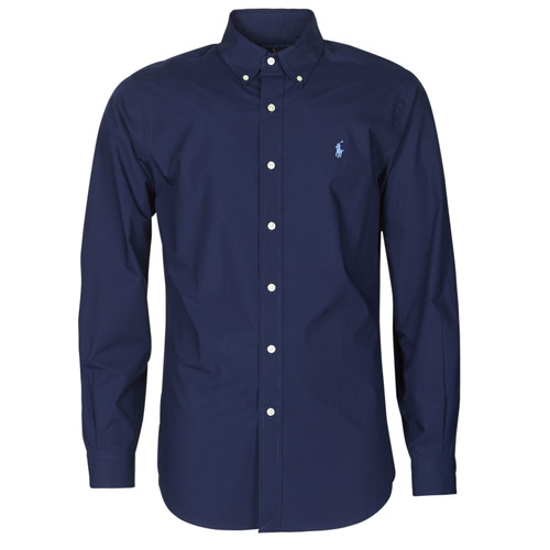 Clothing Men Long-sleeved shirts Polo Ralph Lauren CHEMISE AJUSTEE EN POPLINE DE COTON COL BOUTONNE  LOGO PONY PLAY Marine