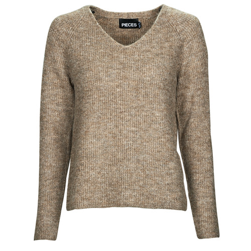 Clothing Women Jumpers Pieces PCELLEN LS V-NECK KNIT Brown