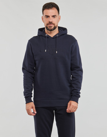 Clothing Men Sweaters Gant REG TONAL SHIELD HOODIE Marine