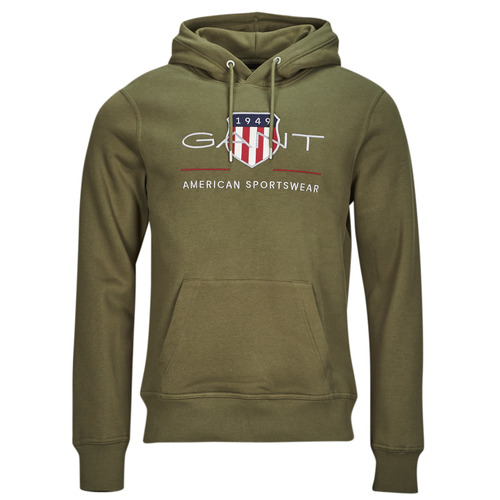 Clothing Men Sweaters Gant REG ARCHIVE SHIELD HOODIE Kaki