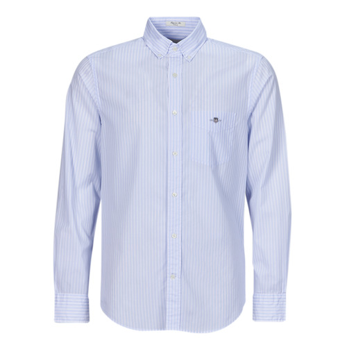 Clothing Men Long-sleeved shirts Gant REG POPLIN STRIPE SHIRT White / Blue