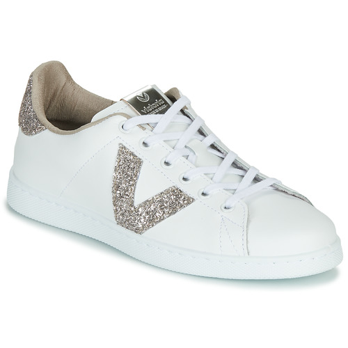 Chaussures Femme Baskets basses Victoria TENIS PIEL GLITTER Blanc / Rose