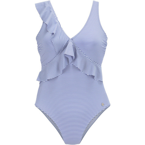 Vêtements Femme Maillots de bain 1 pièce Lascana Maillot de bain 1 pièce multipositions à volants bleu marine Bleu