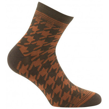 Sous-vêtements Femme Chaussettes Kindy Socquettes en coton motifs pied de coq MADE IN FRANCE Marron