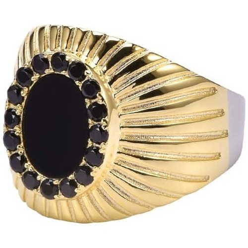 Montres & Bijoux Femme Bijoux Orusbijoux Bague Argent Doré Onyx Et Zirconium Elisabeth Doré