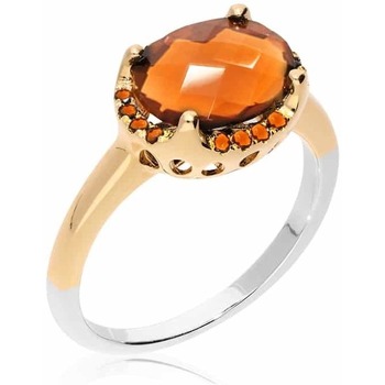 Montres & Bijoux Femme Bijoux Orusbijoux Bague Argent Dorée Solitaire Serti Pierre Orange Doré