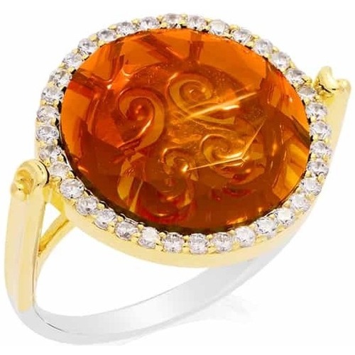 Montres & Bijoux Femme Bijoux Orusbijoux Bague Disque Argent Or Pierre Orange Argenté