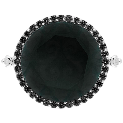 Montres & Bijoux Femme Bijoux Orusbijoux Bague Disque Argent Rhodié Pierre Noir Serti Noir Argenté