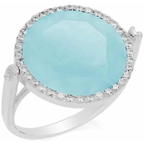 Montres & Bijoux Femme Bijoux Orusbijoux Bague Disque Argent Pierre Vert Eau Serti Blanc Argenté