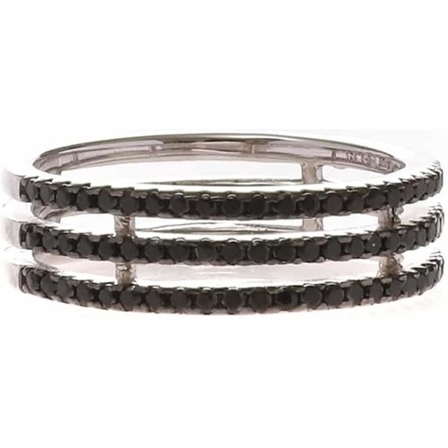 Montres & Bijoux Femme Bijoux Orusbijoux Bague Rhodié Triple Anneaux Sertis Noir Argenté